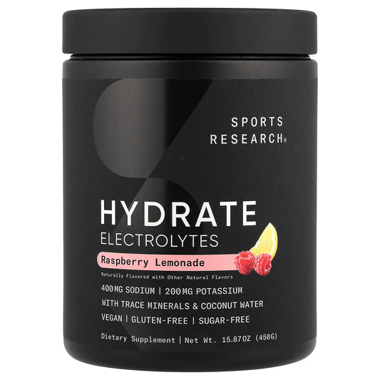 Sports Research, Hydrate Electrolytes, Raspberry Lemonade, 15.87 oz (450 g) - Image 1