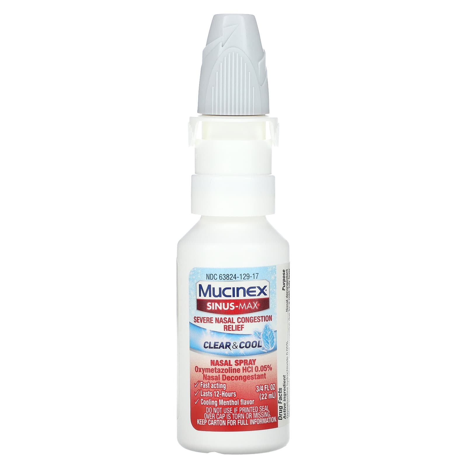 Mucinex, Sinus-Max, Severe Nasal Congestion Relief, Clear & Cool, 0.75 fl oz (22 ml) - Image 1
