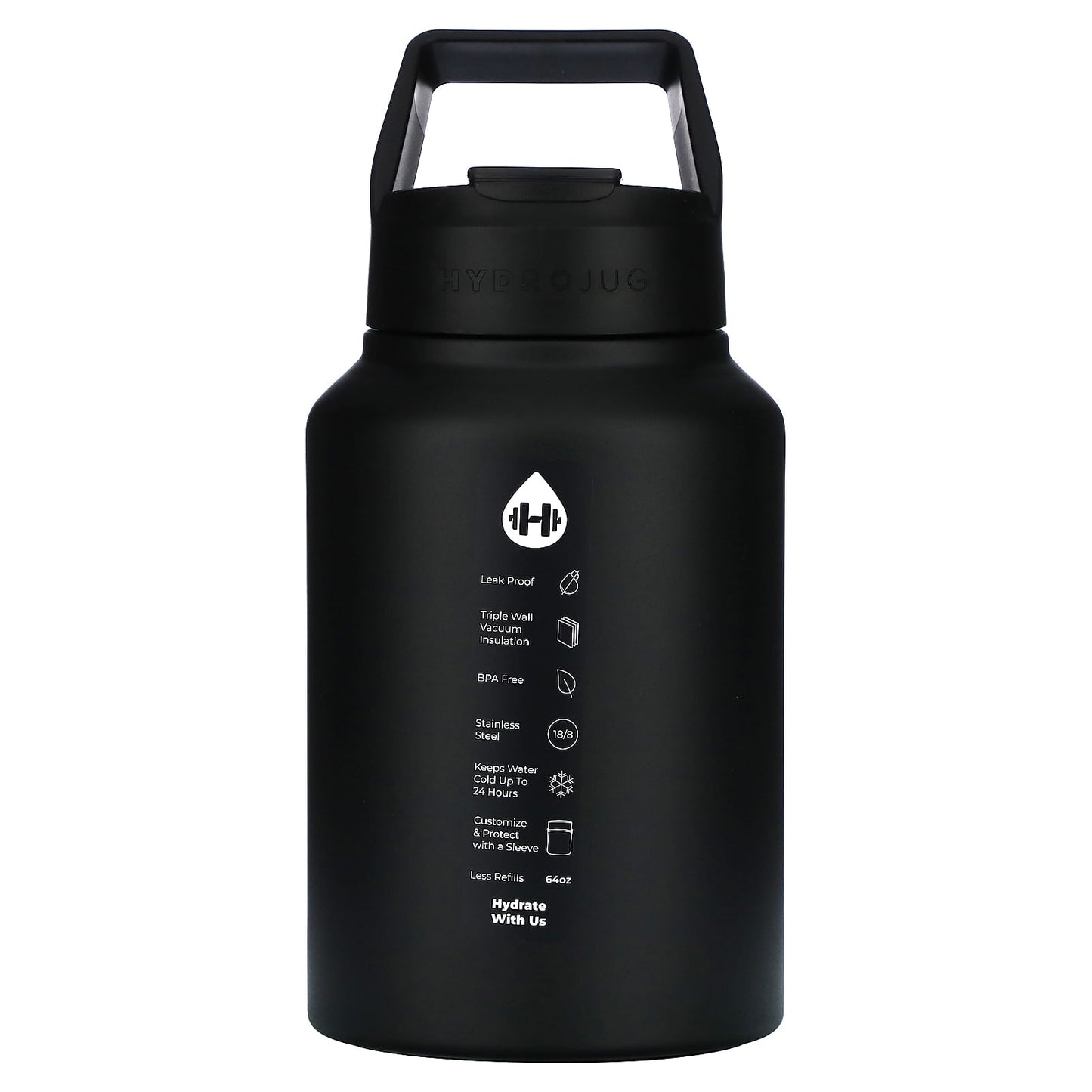 Matte Black 64oz Insulated Stainless Steel Water Bottle by HydroJug - Image 1
