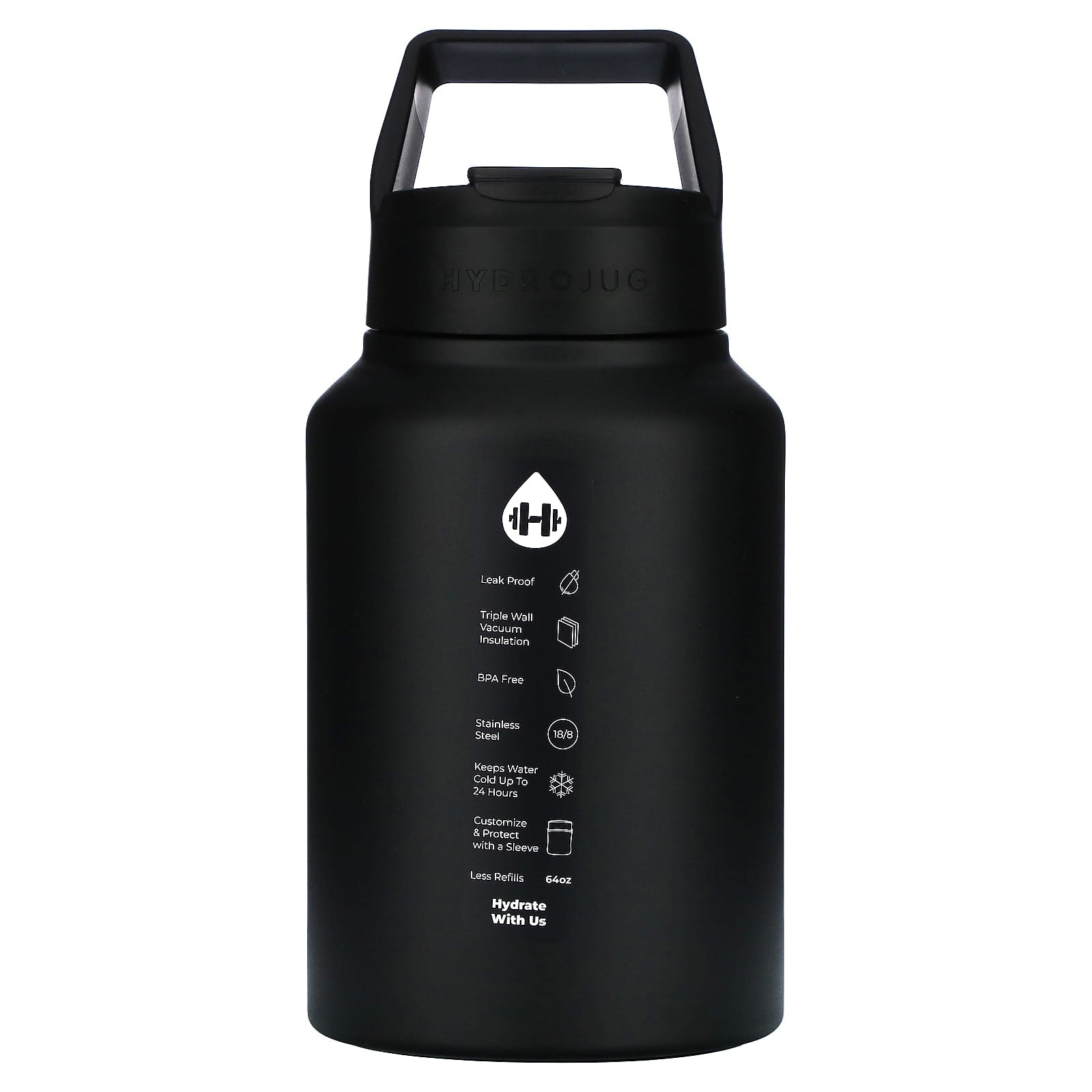 Matte Black 64oz Insulated Stainless Steel Water Bottle by HydroJug - Image 1