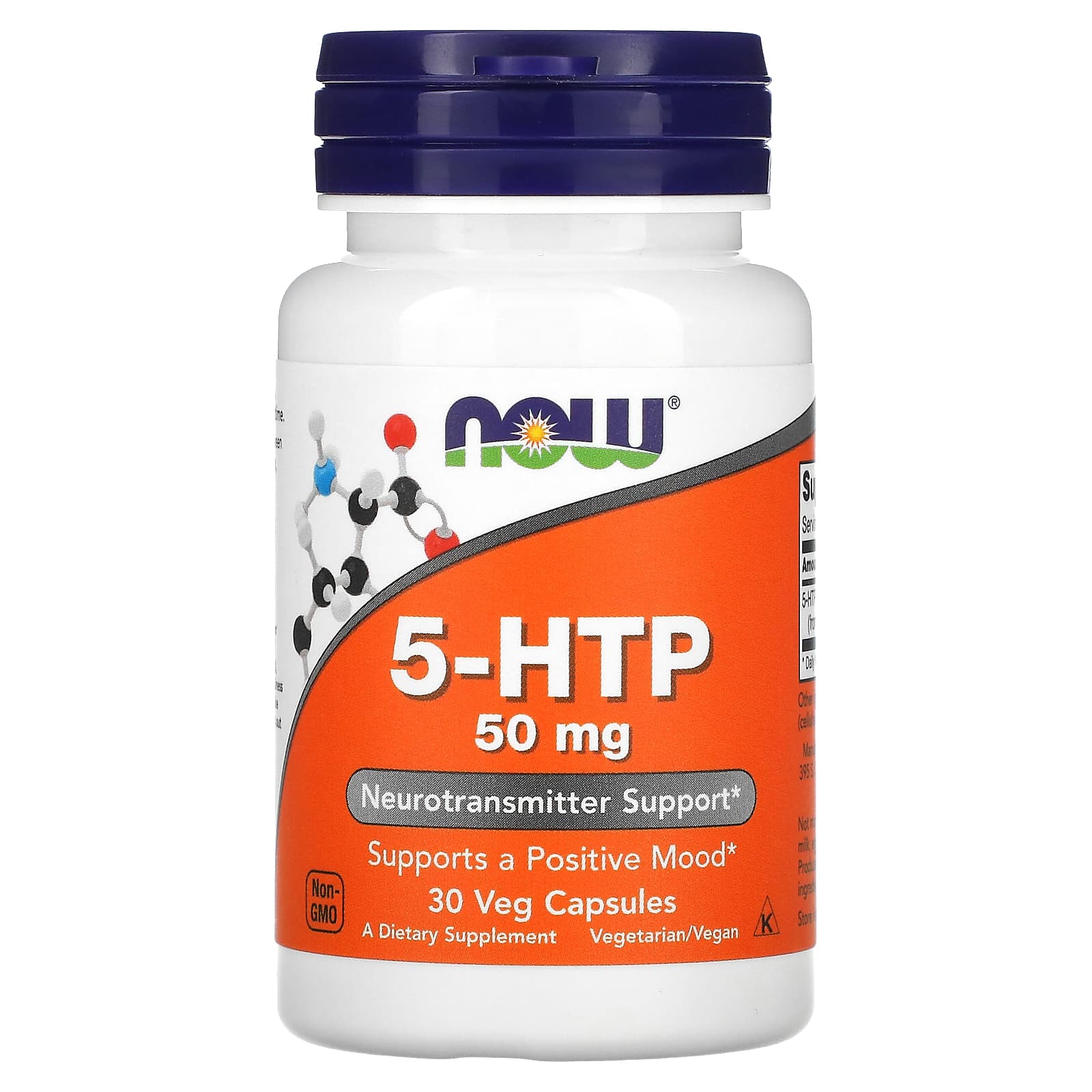NOW Foods, 5-HTP, 50 mg, 30 Veg Capsules - Image 1