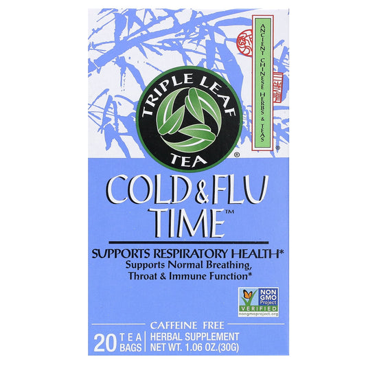 Triple Leaf Tea, Cold & Flu Time Herbal Tea, Caffeine Free, 20 Tea Bags, 1.06 oz (30 g) - Image 1