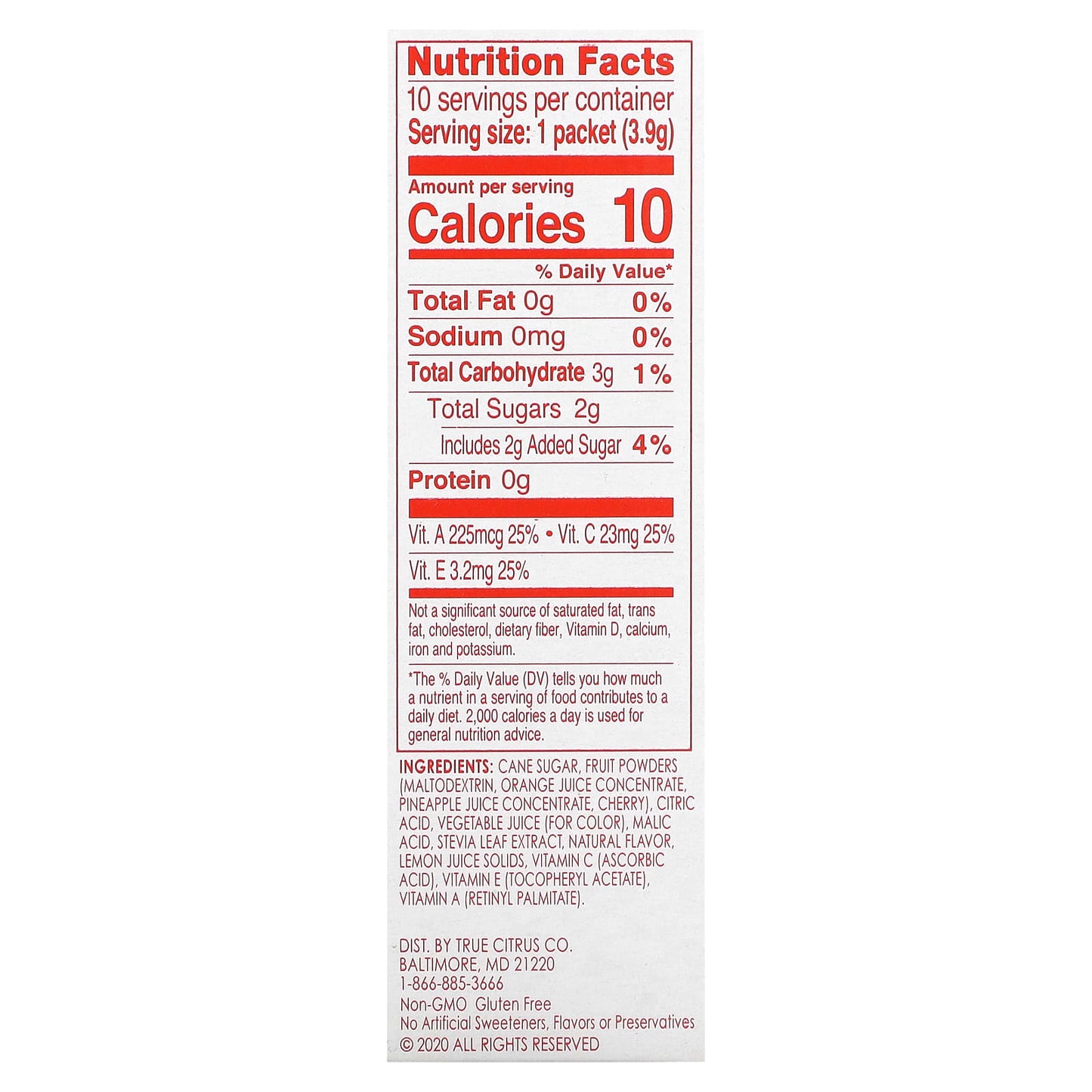 True Citrus, True Lemon, Kids Drink Mix, Fruit Punch, 10 Packets 0.14 oz (3.9 g) Each - Image 2