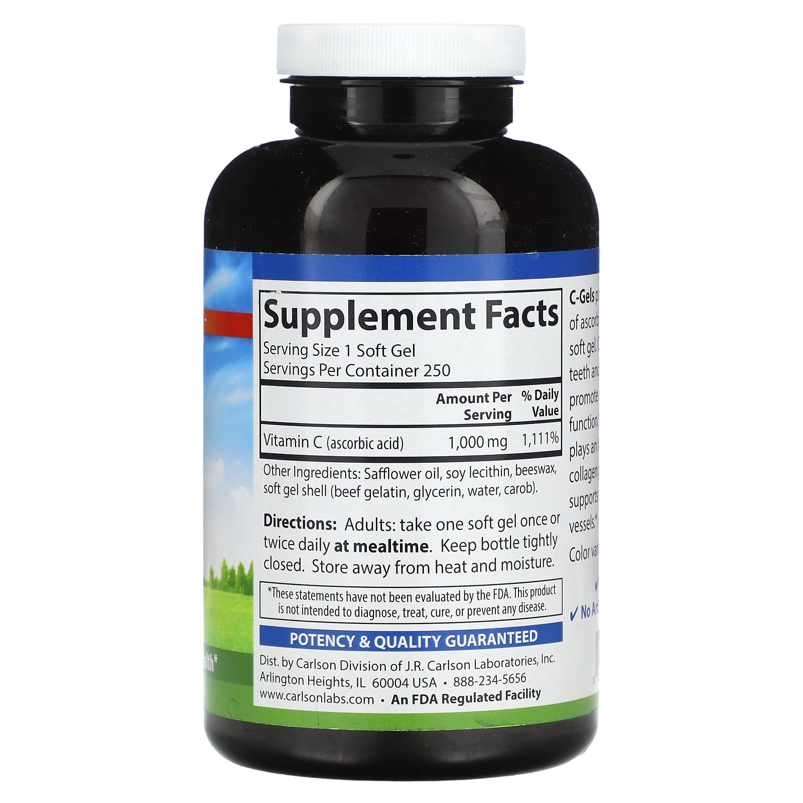 Vitamin C Supplement by Carlson - 1,000 mg, 250 Soft Gels, Immune Support - Image 2