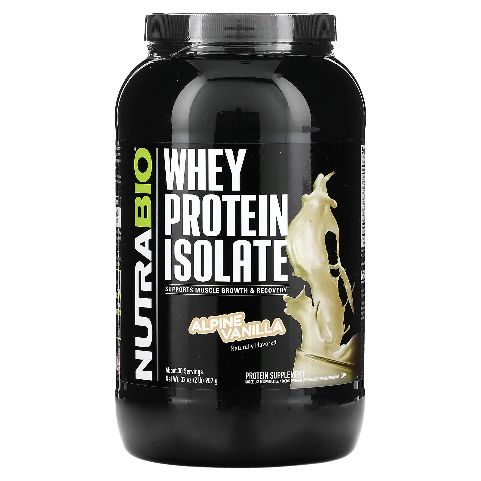 NutraBio, Whey Protein Isolate, Alpine Vanilla, 2 lb (907 g) - Image 1