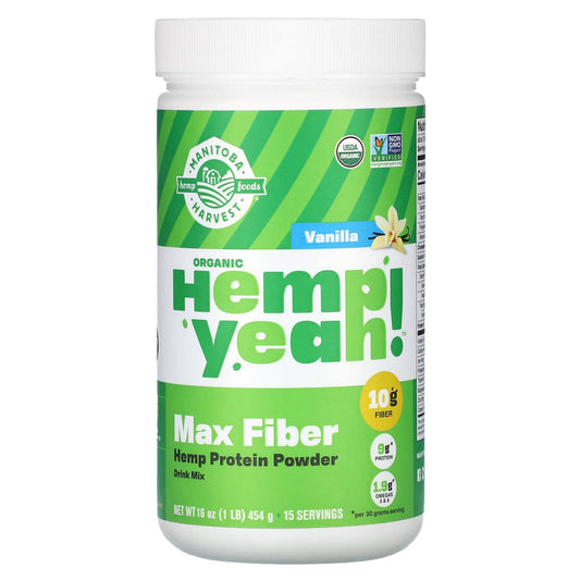Manitoba Harvest, Organic Hemp Yeah!, Max Fiber Hemp Protein Powder, Vanilla, 1 lb (454 g) - Image 1