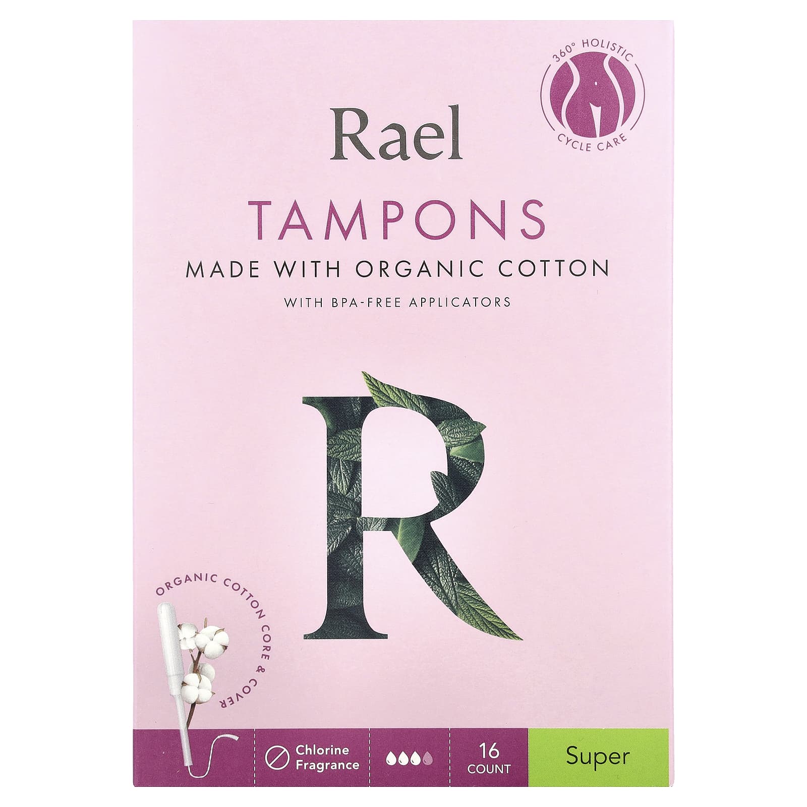 Rael, Organic Cotton Tampons, Super, Fragrance Free, 16 Count - Image 1