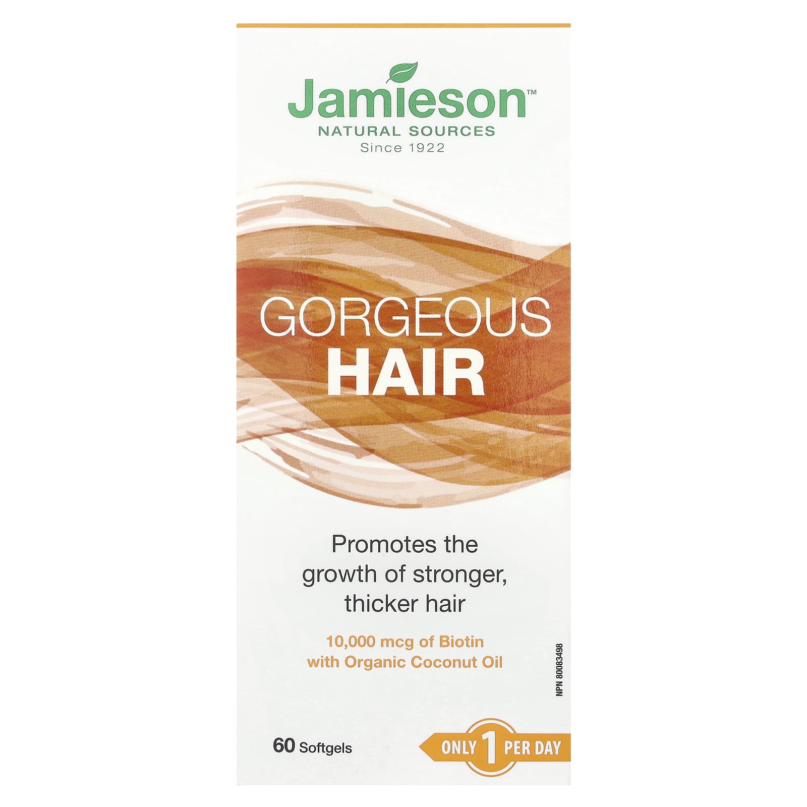 Jamieson Vitamins for Gorgeous Hair, 60 Softgels - Biotin & Coconut Oil - Image 1
