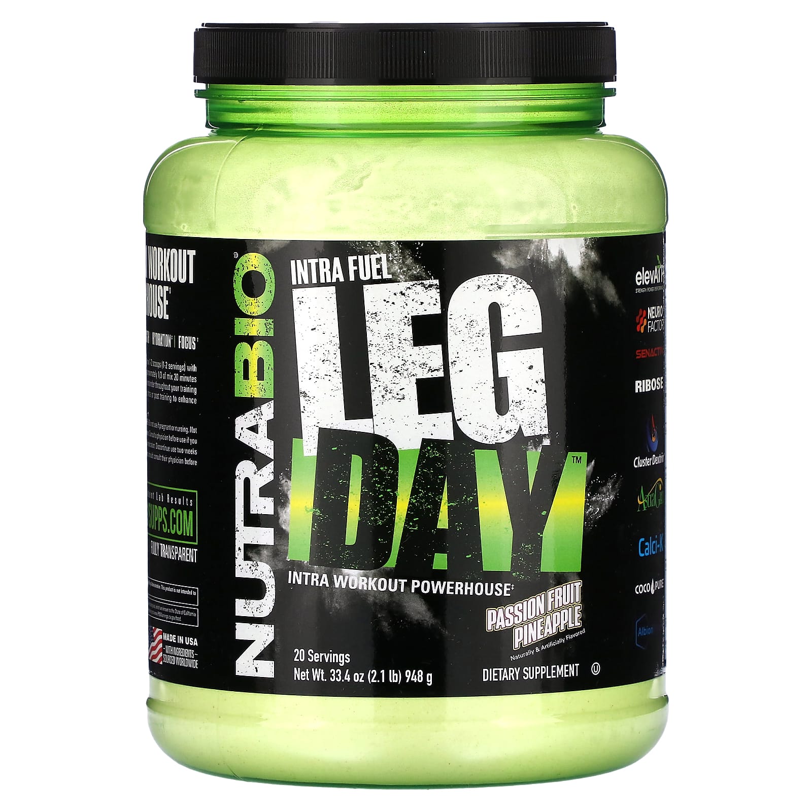 NutraBio, Intra Fuel, Leg Day, Passion Fruit Pineapple, 2.1 lb (948 g) - Image 1