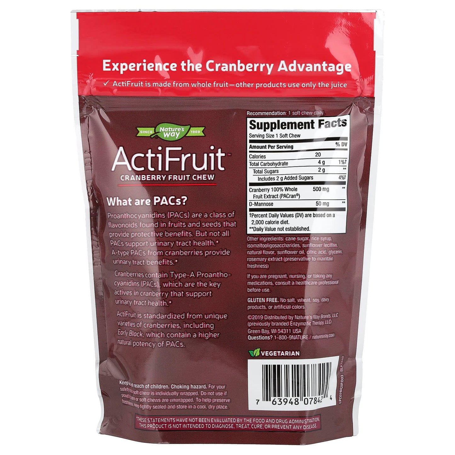Nature's Way, ActiFruit™, Cranberry Fruit Chew, 500 mg, 20 Soft Chews - Image 2