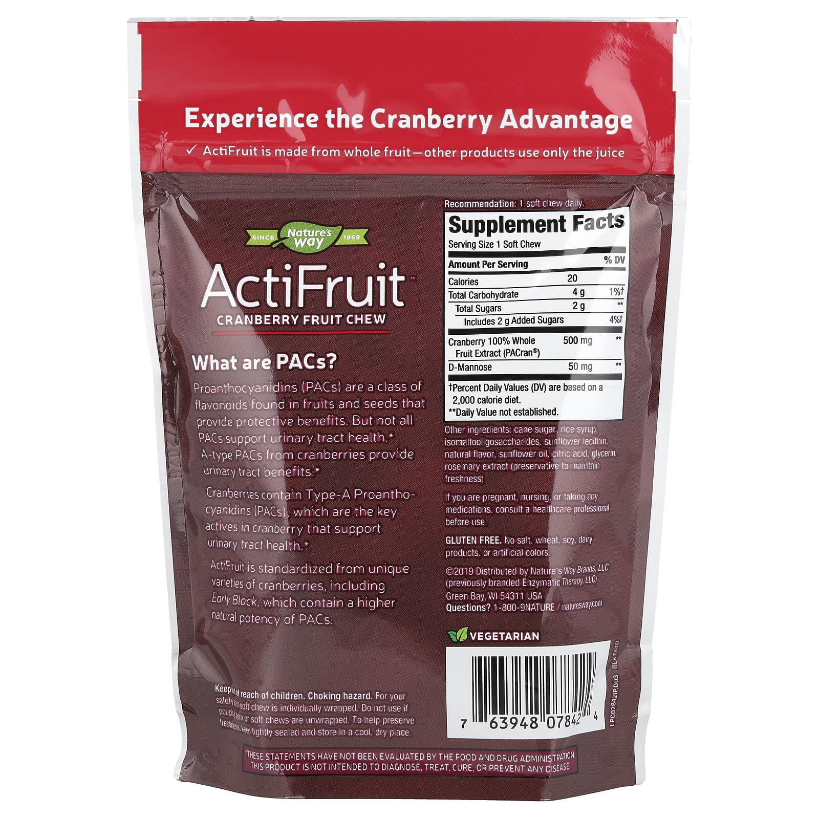 Nature's Way, ActiFruit™, Cranberry Fruit Chew, 500 mg, 20 Soft Chews - Image 2
