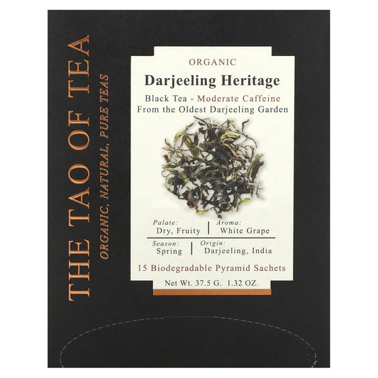 The Tao of Tea, Organic Darjeeling Heritage, Black Tea, 15 Pyramid Sachets, 1.32 oz (37.5 g) - Image 1