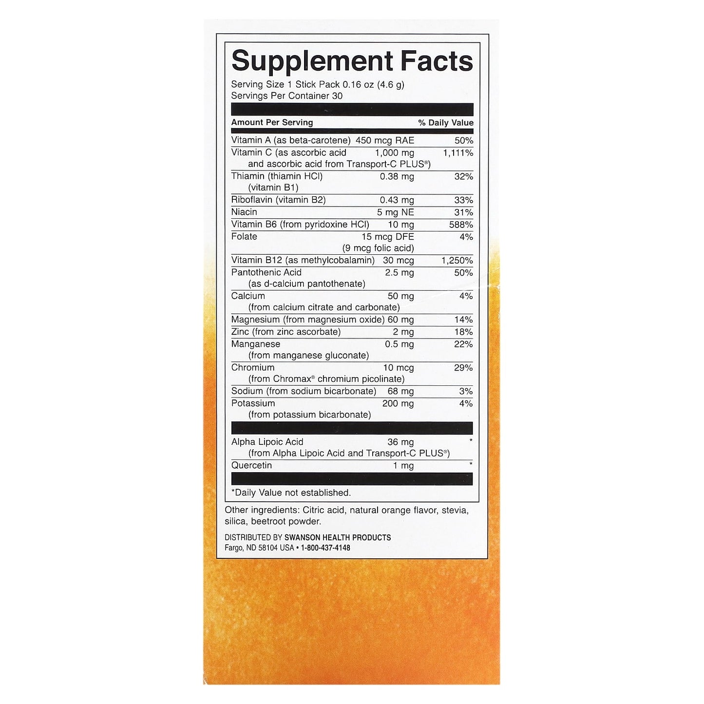 Swanson, Energy C with Electrolytes, Natural Orange , 30 Stick Packs, 0.16 oz (4.6 g) each - Image 2