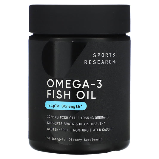 Sports Research, Omega-3 Fish Oil, Triple Strength, 60 Softgels - Image 1