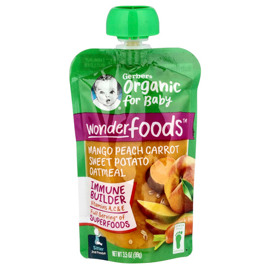 Gerber Organic Baby Food WonderFoods Mango Peach Carrot Sweet Potato Oatmeal - Image 1
