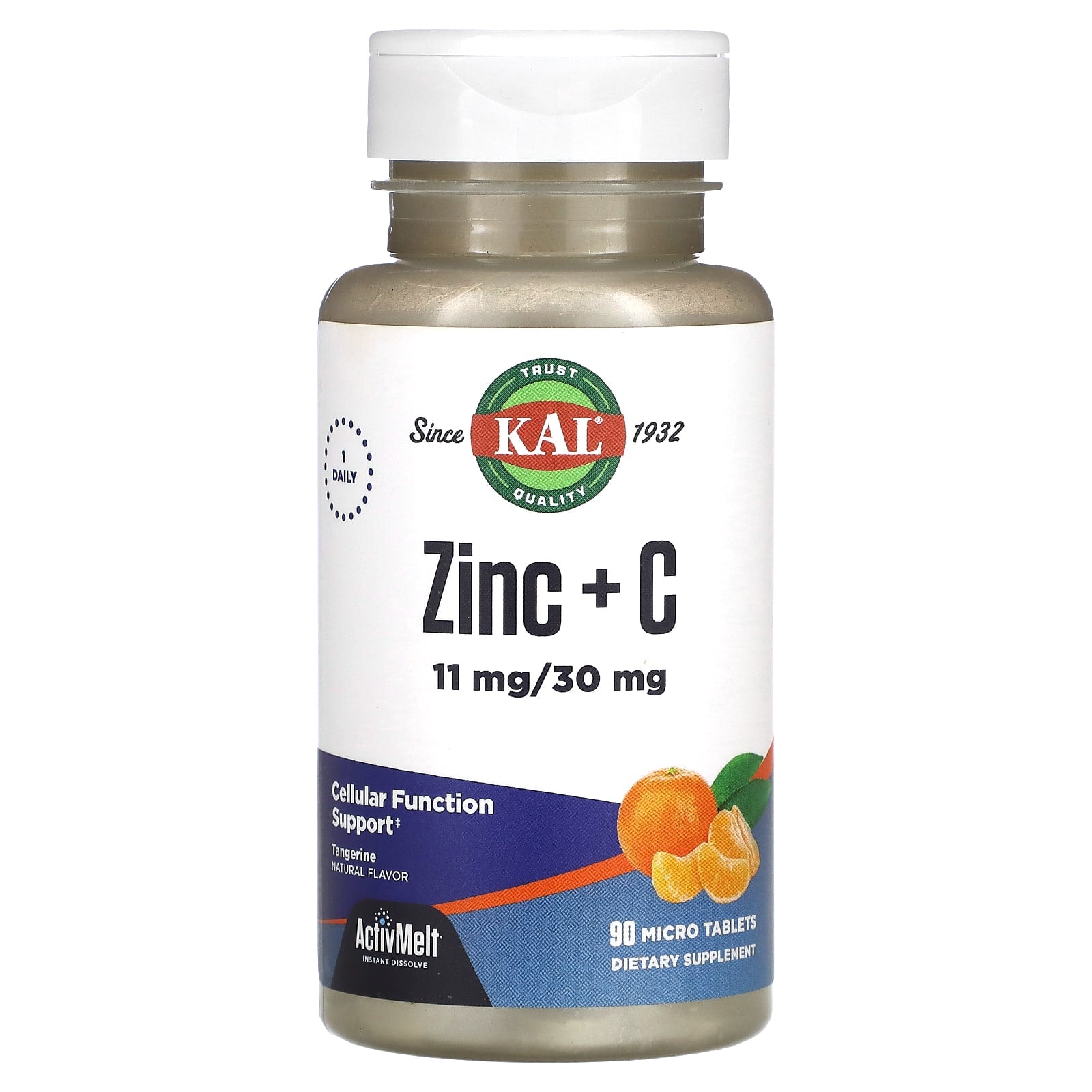 KAL, Zinc + C, Tangerine, 90 Micro Tablets - Image 1
