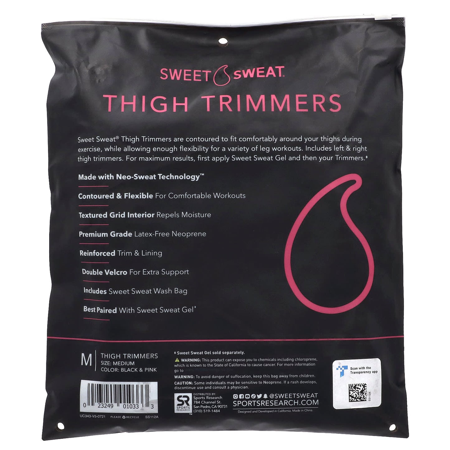 Sports Research, Sweet Sweat®,  Thigh Trimmers, Medium, Black & Pink, 1 Pair - Image 2