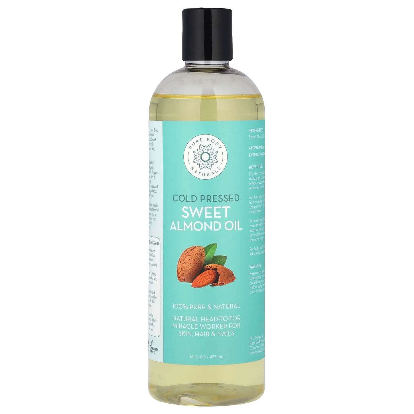 Pure Body Naturals, Sweet Almond Oil, 16 fl oz (473 ml) - Image 1