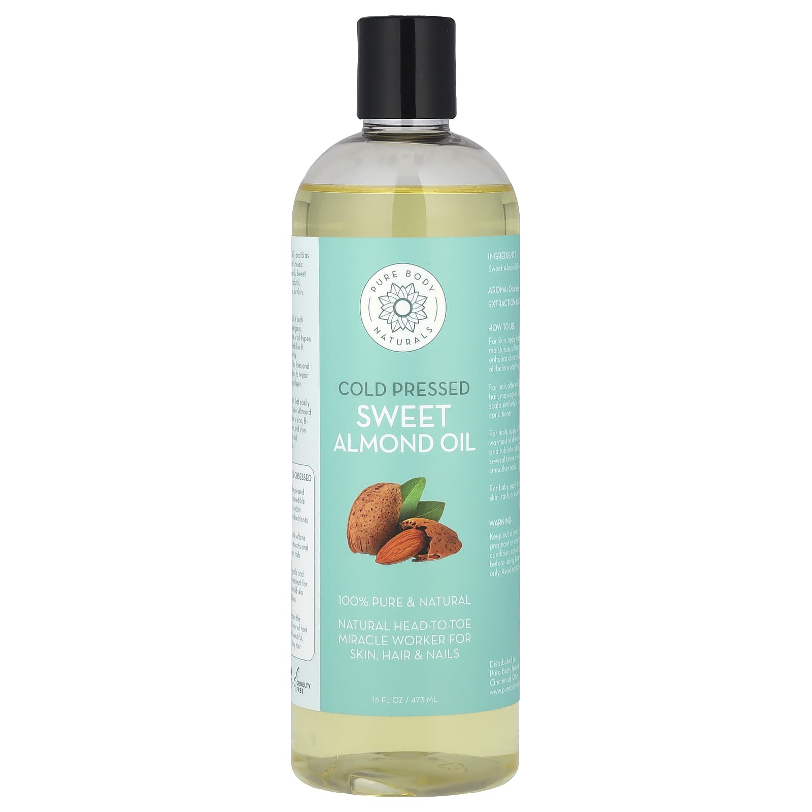 Pure Body Naturals, Sweet Almond Oil, 16 fl oz (473 ml) - Image 1