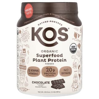 KOS Organic Plant-Based Protein Powder, Chocolate, 1.3 lbs
