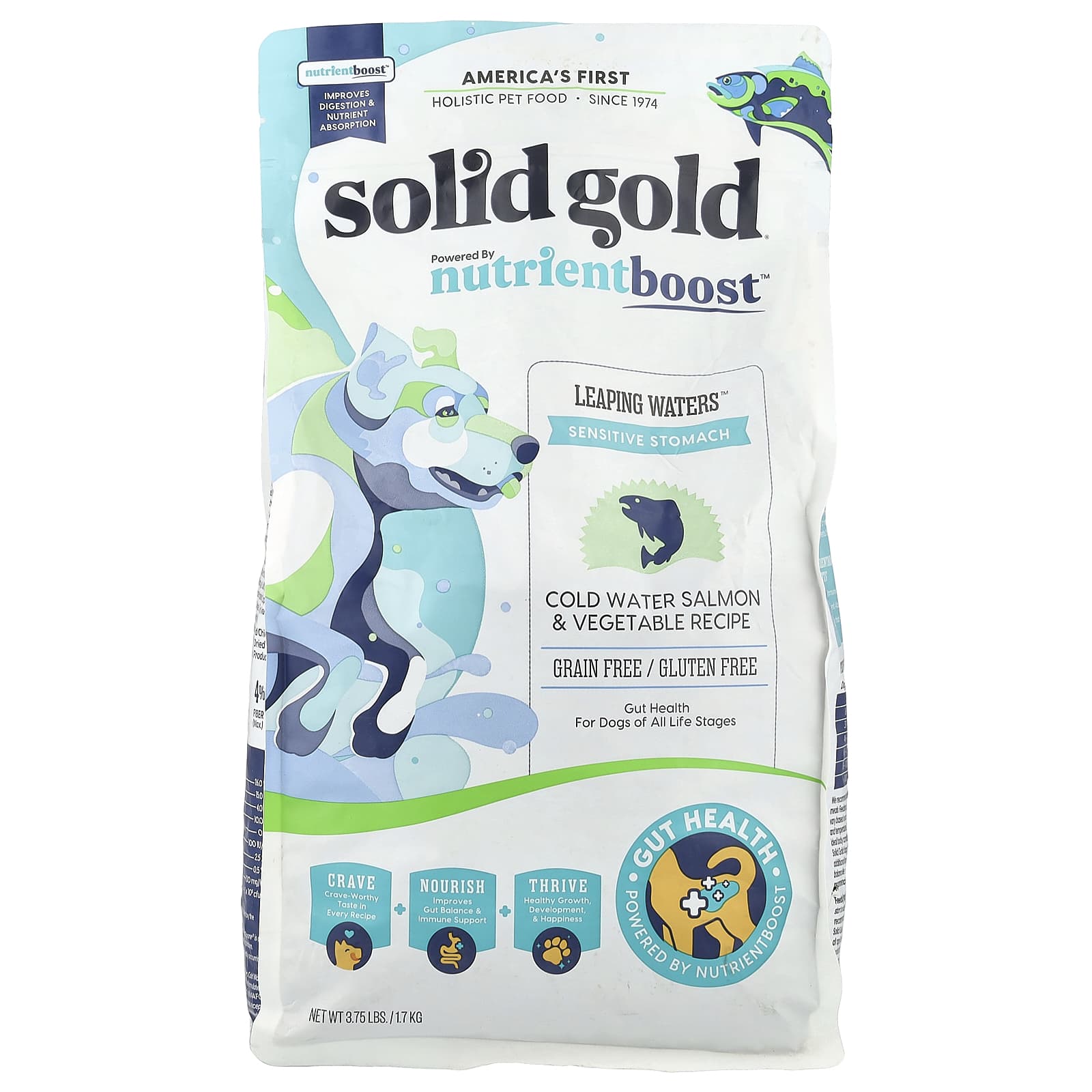 Solid Gold, Leaping Waters™,  For Dogs, All Life Stages, Cold Water Salmon & Vegetable Recipe, 3.75 lbs (1.7 kg) - Image 1