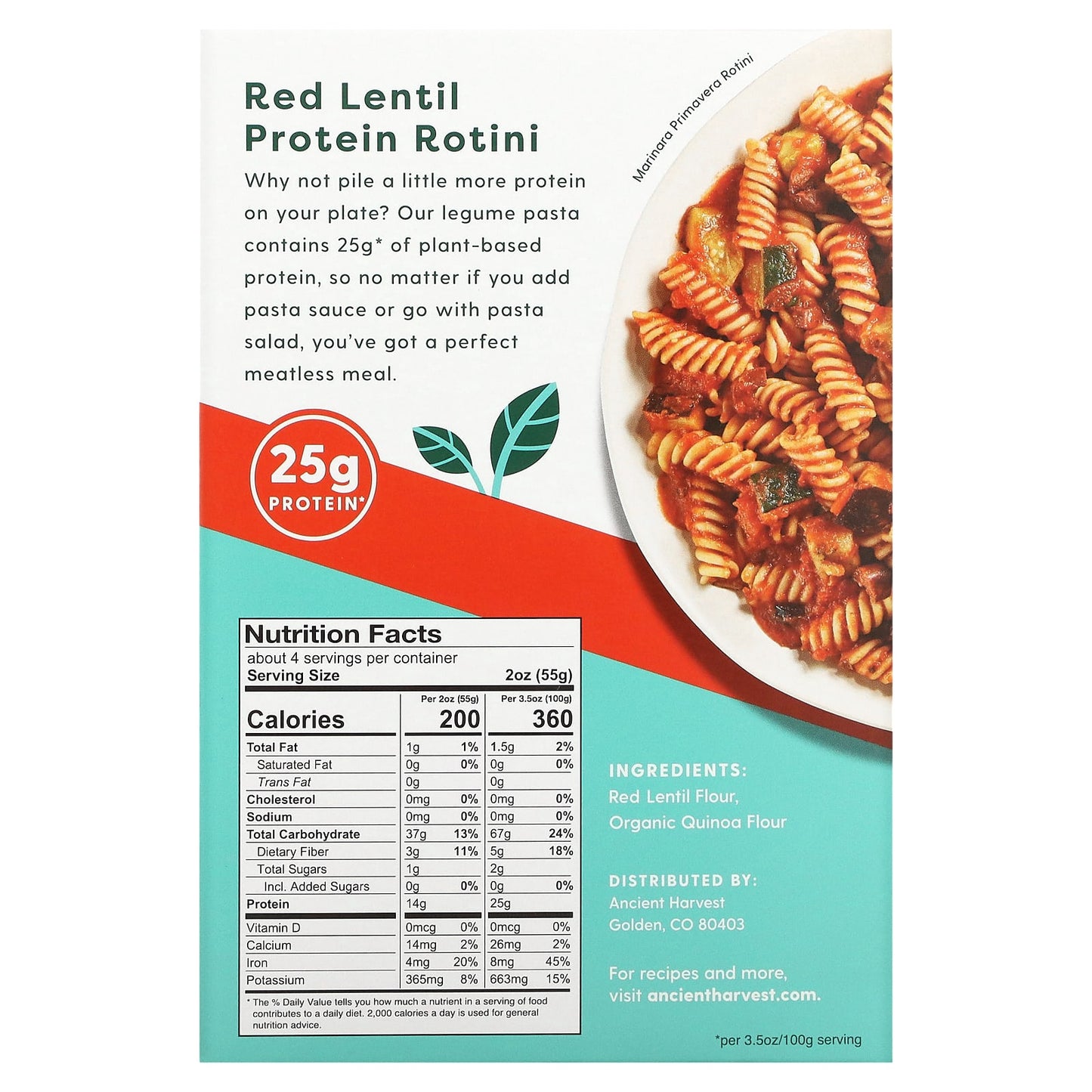 Ancient Harvest Red Lentil Protein Pasta, Gluten-Free, Non-GMO, 8 oz - Image 2