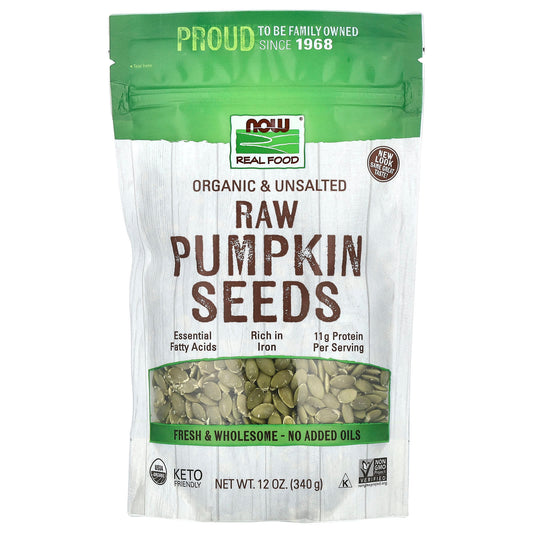 NOW Foods, Organic Raw Pumpkin Seeds, Unsalted, 12 oz (340 g) - Image 1