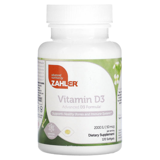 Zahler, Vitamin D3, Advanced D3 Formula, 50 mcg (2,000 IU), 120 Softgels - Image 1