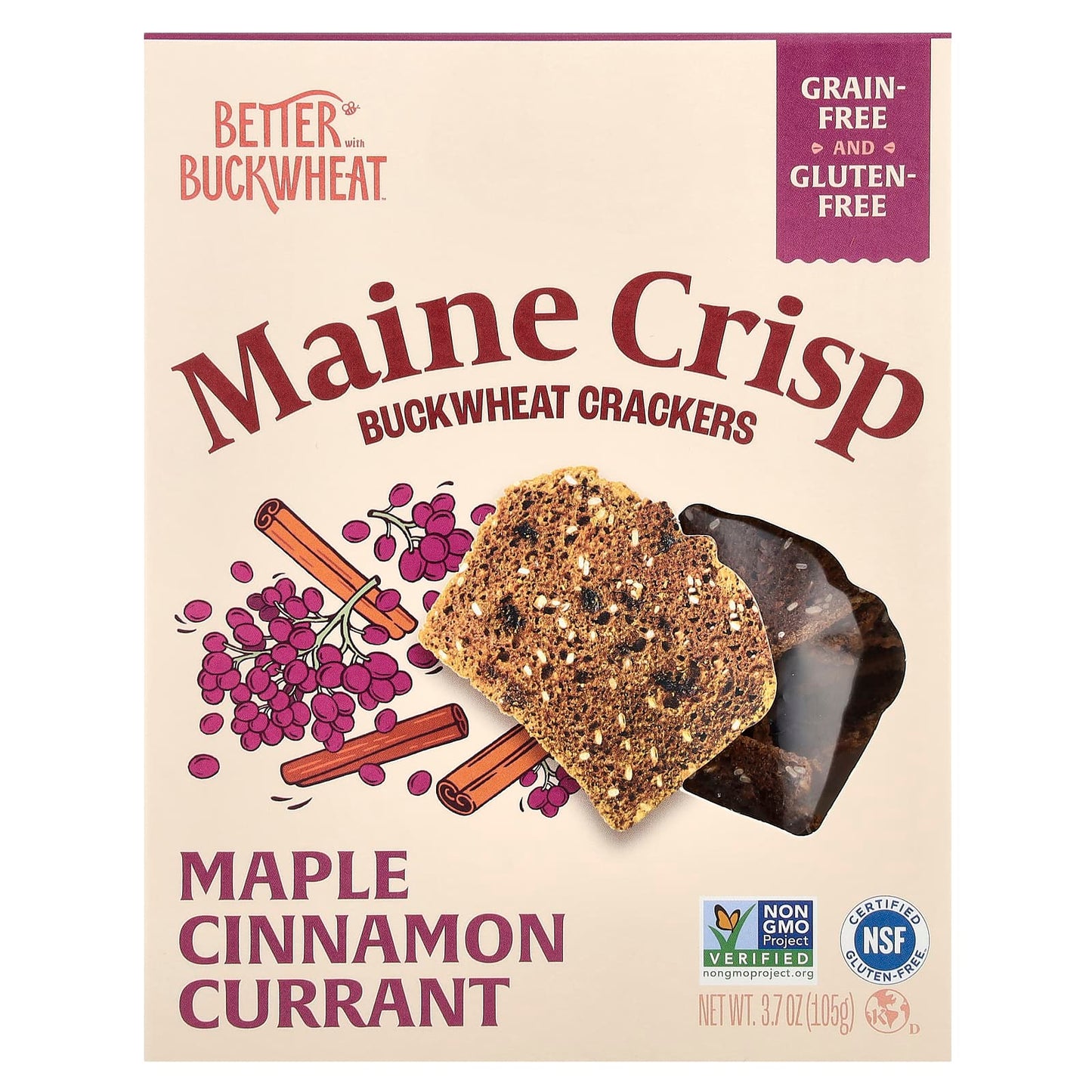 Maine Crisp Buckwheat Crackers - Gluten Free, Maple Cinnamon Currant - Image 1