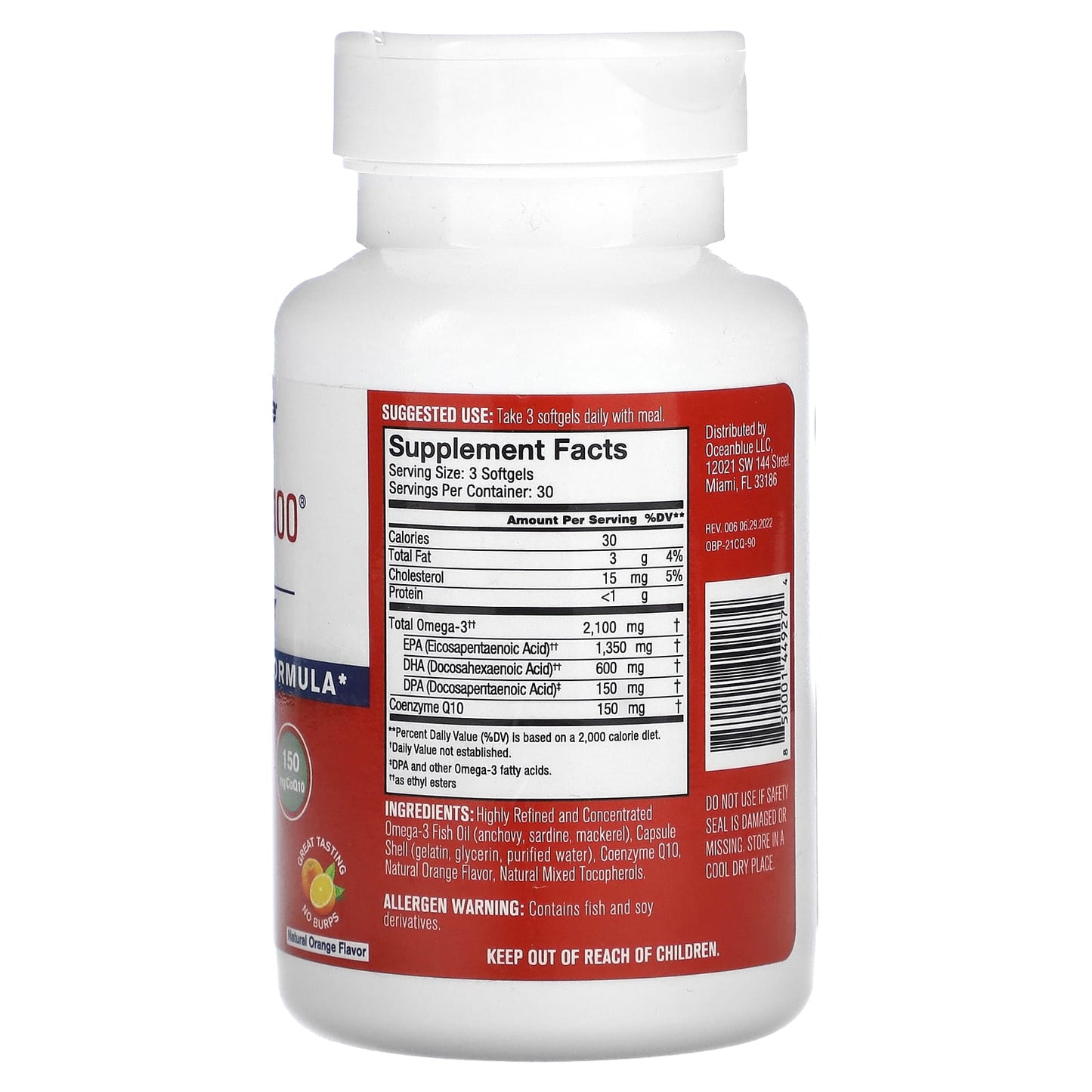 OceanBlue, Professional, Omega-3 2100 With COQ10, High-Potency, Natural Orange, 90 Softgels - Image 2
