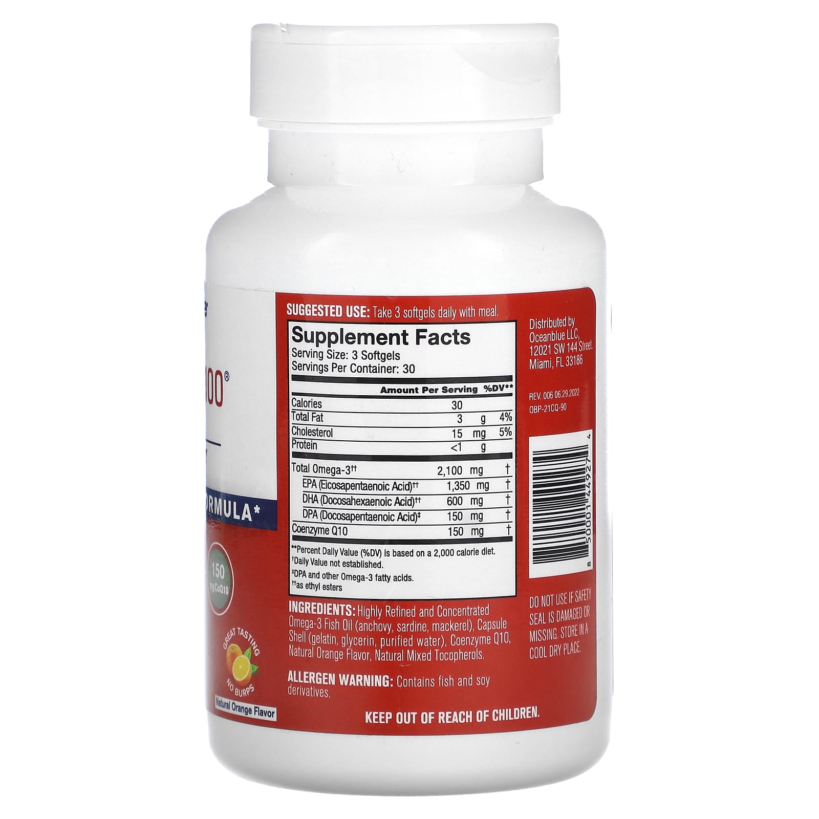 OceanBlue, Professional, Omega-3 2100 With COQ10, High-Potency, Natural Orange, 90 Softgels - Image 2