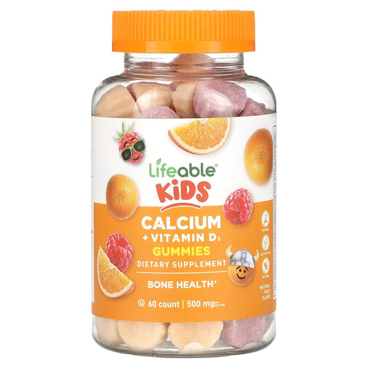 Lifeable, Kids Calcium + Vitamin D3 Gummies, Natural Fruit, 60 Gummies - Image 1