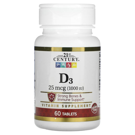 21st Century Vitamin D3 25 mcg (1,000 IU) 60 Tablets for Strong Bones & Immune Support - Image 1