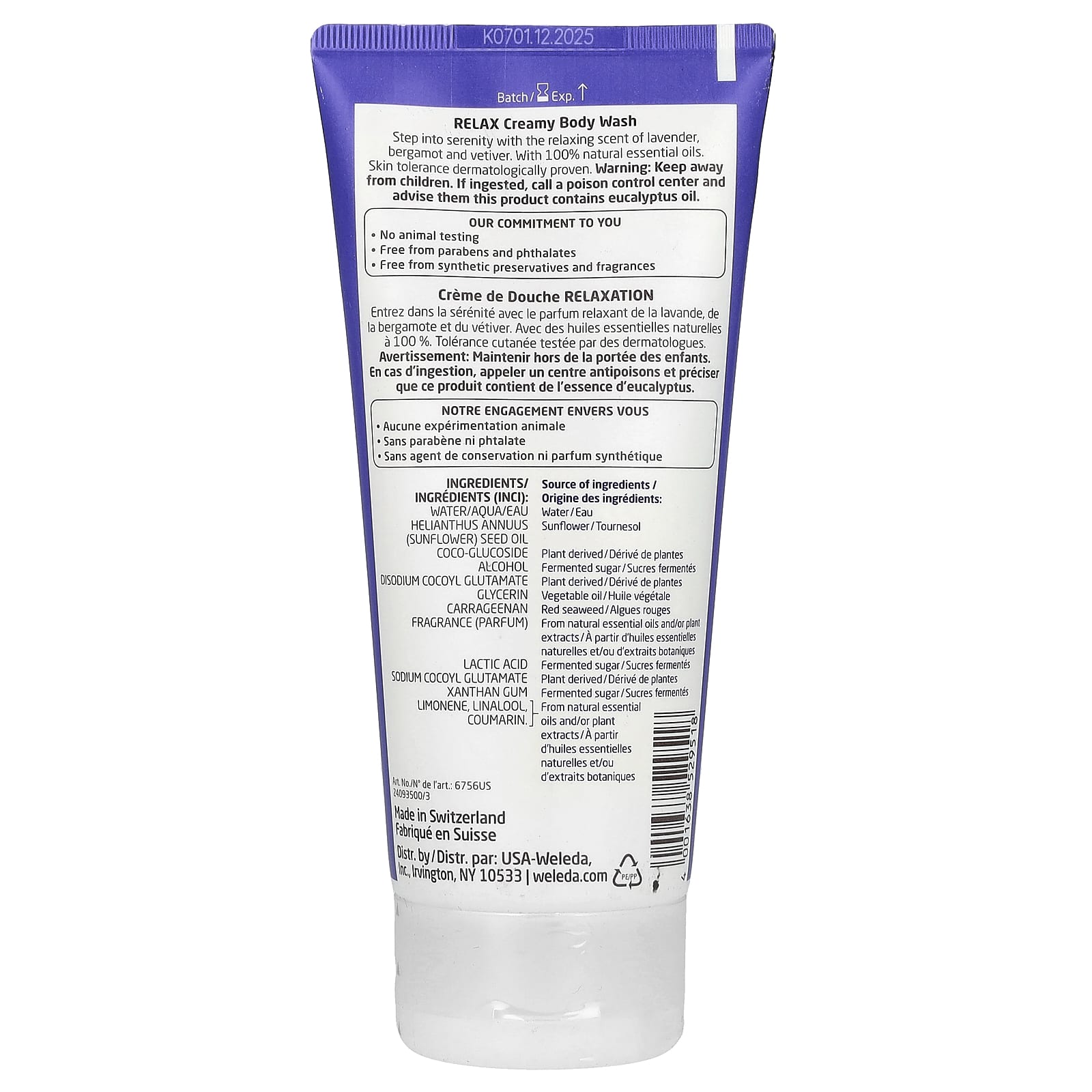 Weleda, Creamy Body Wash, Relax, Lavender + Bergamot + Vetiver Extracts, 6.8 fl oz (200 ml) - Image 2