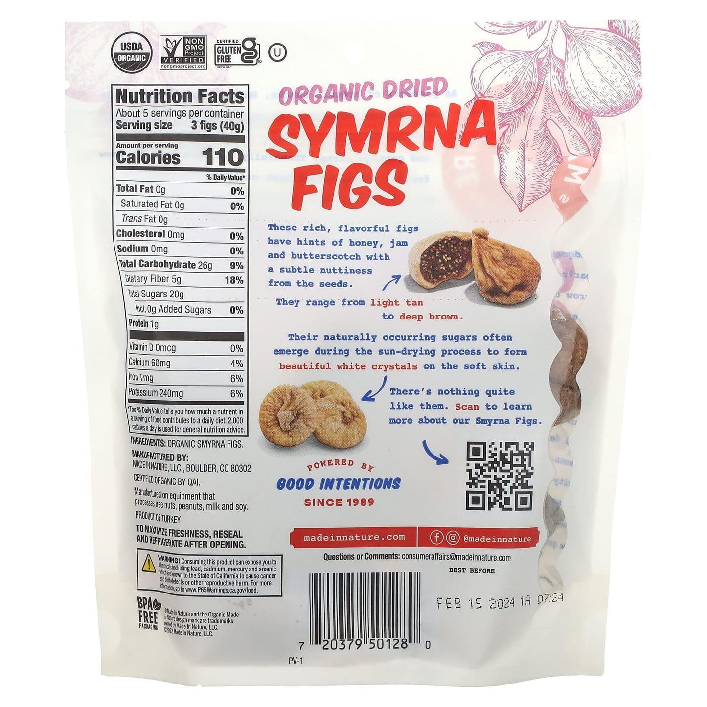 Made in Nature, Organic Dried Smyrna Figs, 7 oz (198 g) - Image 2