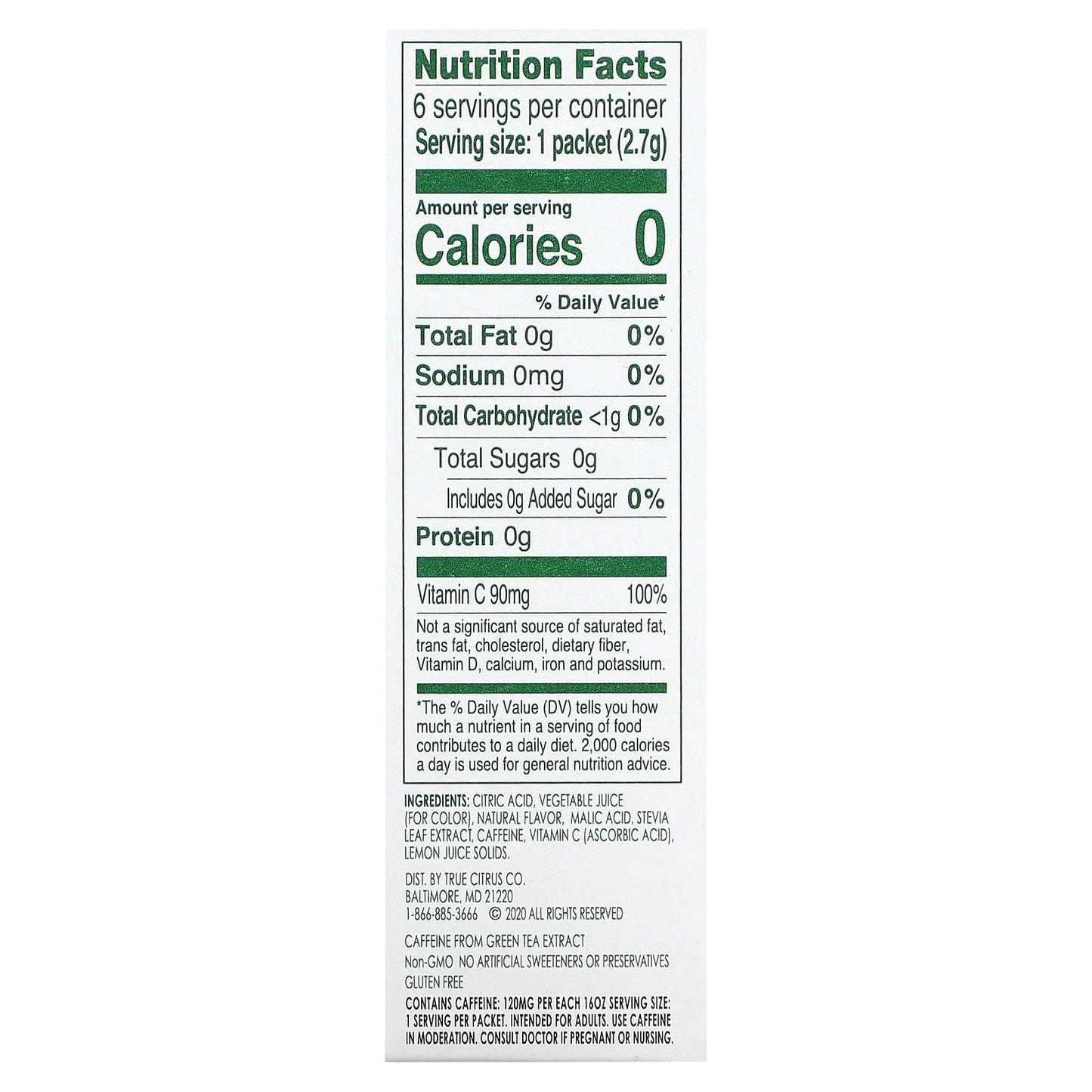 True Citrus, True Lemon, Energy, Blueberry Acai, 6 Packets, 0.095 oz (2.7 g) Each - Image 2