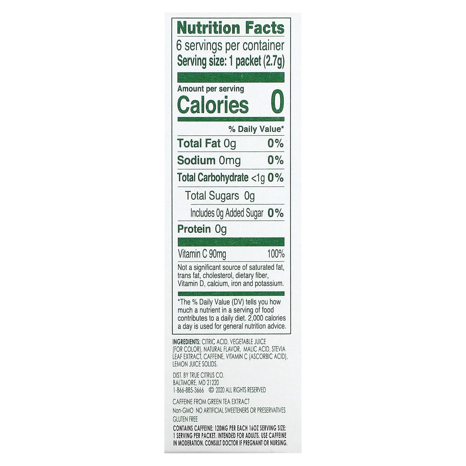 True Citrus, True Lemon, Energy, Blueberry Acai, 6 Packets, 0.095 oz (2.7 g) Each - Image 2