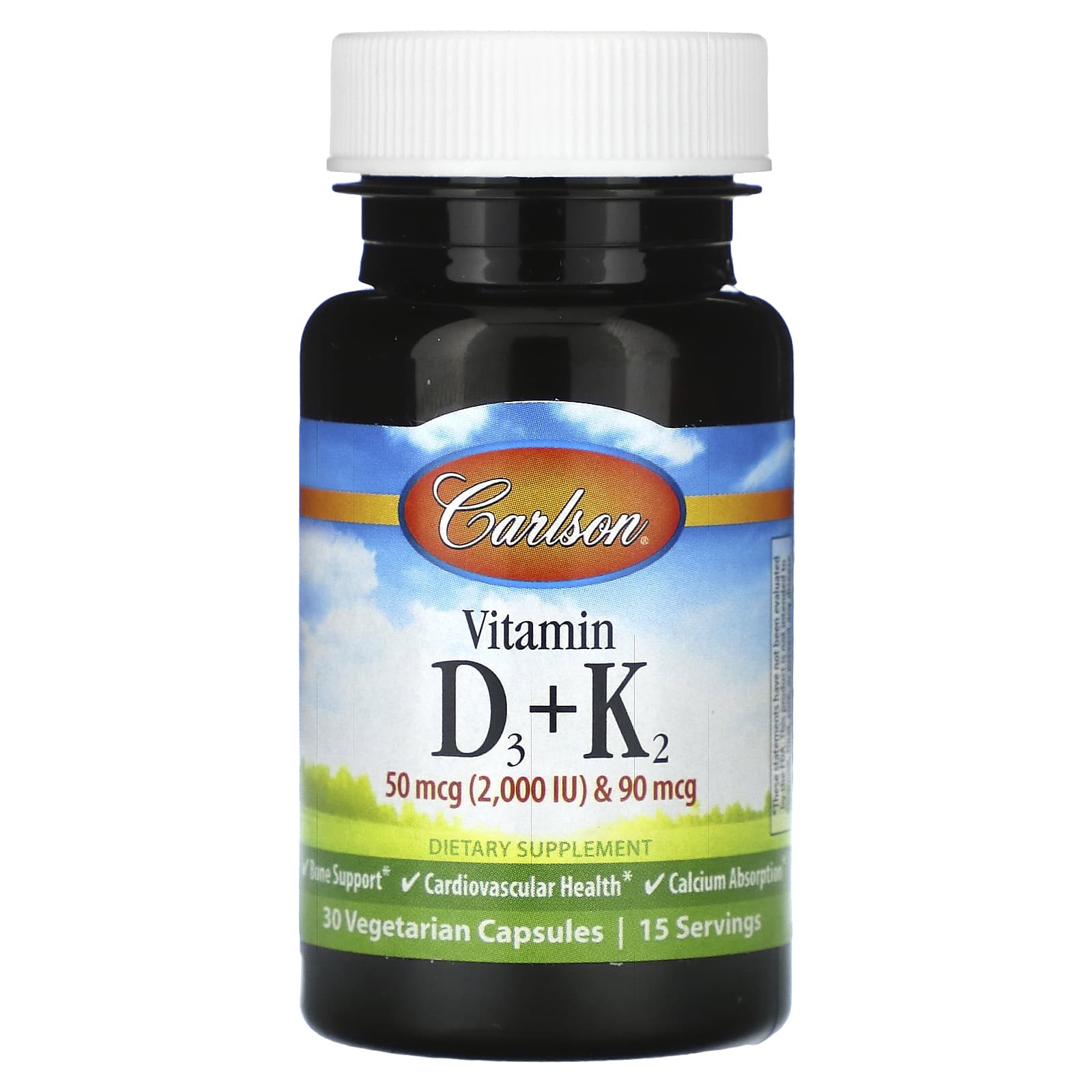 Carlson Vitamin D3 + K2 for Bone and Heart Health - 30 Capsules - Image 1