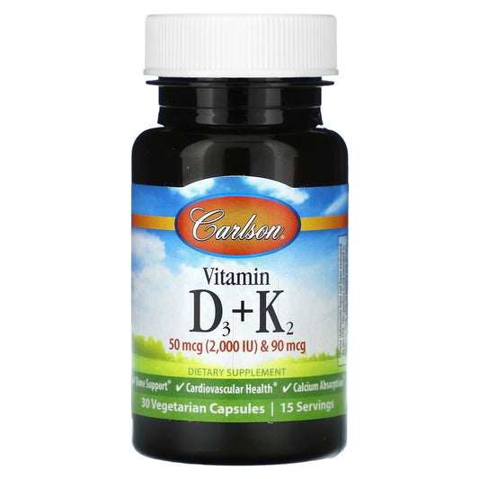 Carlson Vitamin D3 + K2 for Bone and Heart Health - 30 Capsules - Image 1