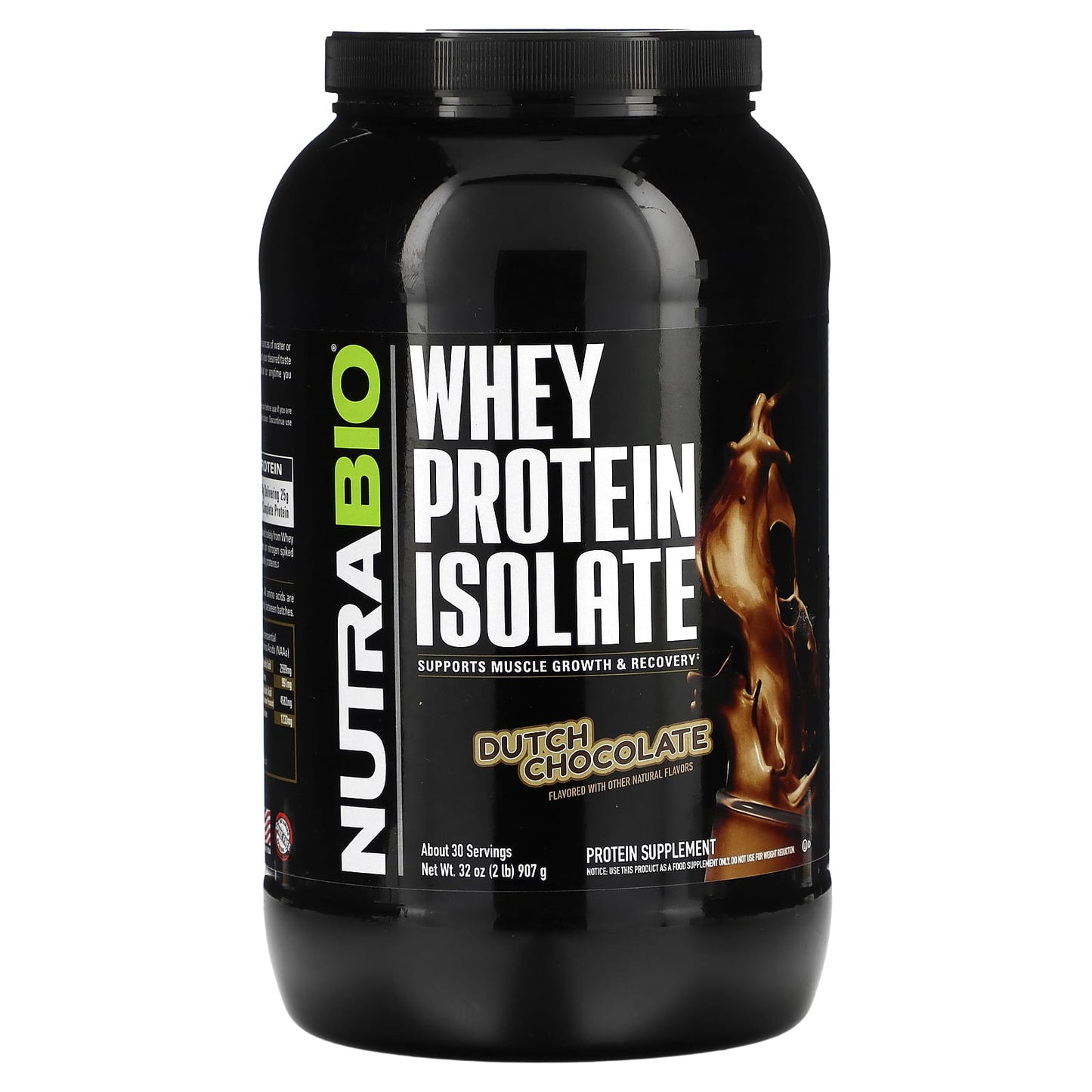 NutraBio, Whey Protein Isolate, Dutch Chocolate, 2 lb (907 g) - Image 1