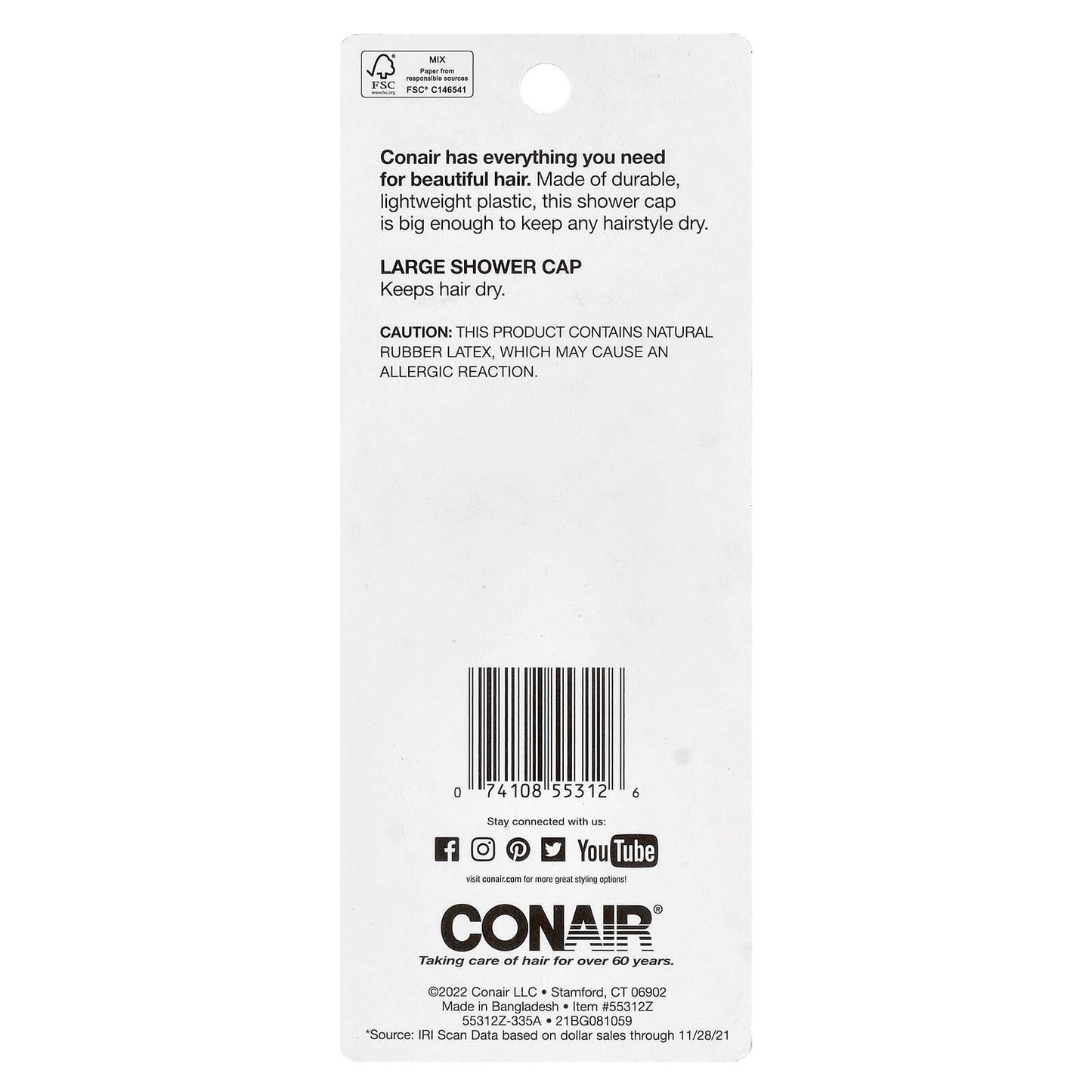 Conair Large Shower Cap for Dry Hair, Durable & Water-Resistant - Image 2
