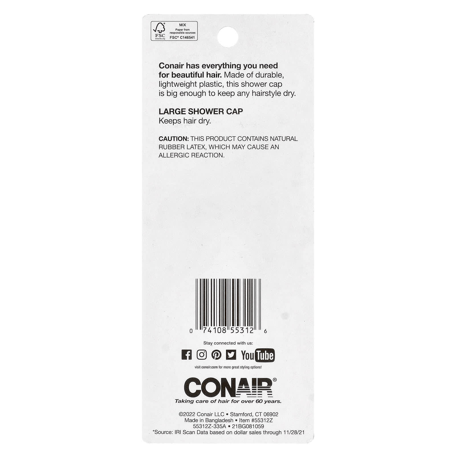 Conair Large Shower Cap for Dry Hair, Durable & Water-Resistant - Image 2