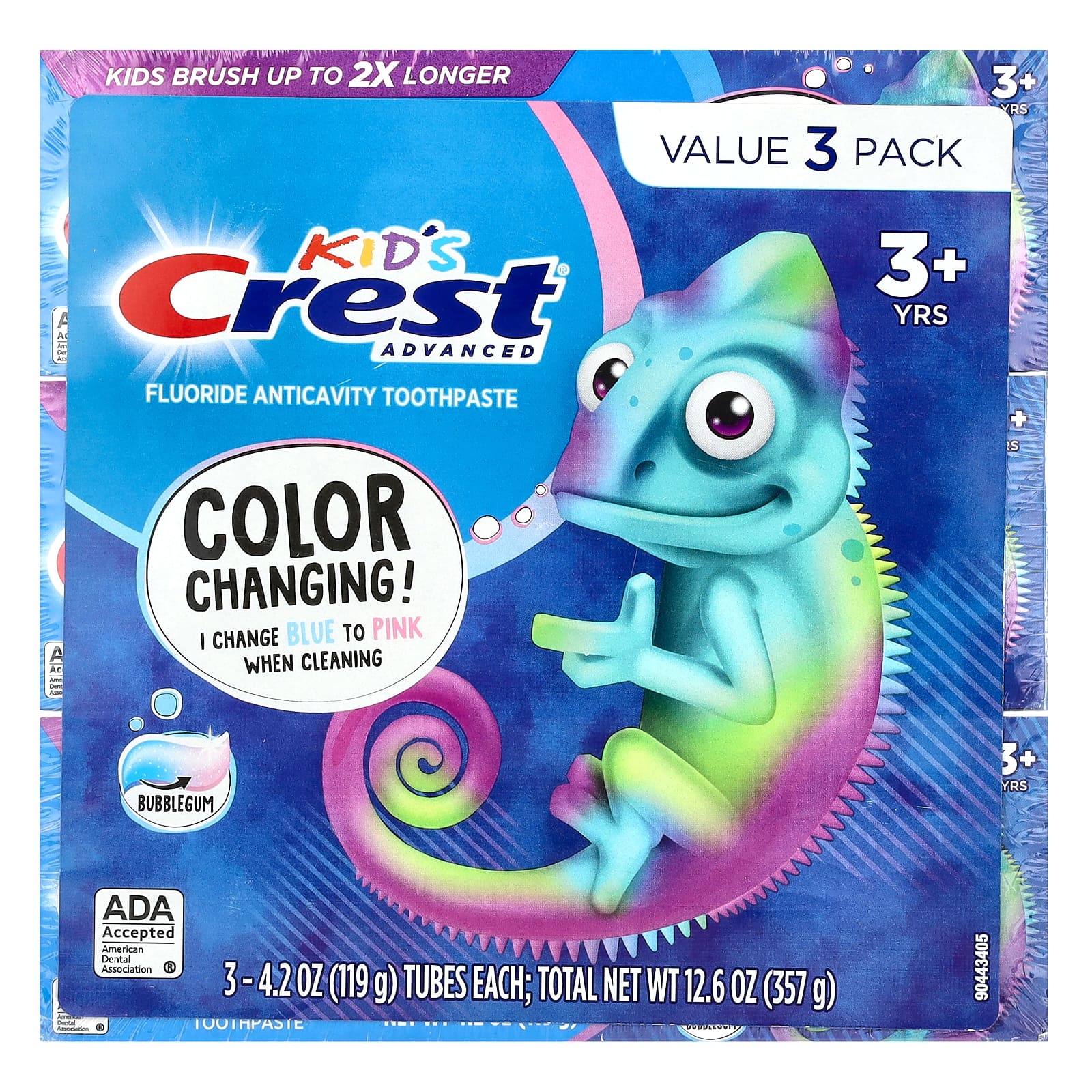 Crest Kids Advanced Fluoride Toothpaste, 3 Pack, Bubblegum, 3+ Yrs, 4.2 oz - Image 2