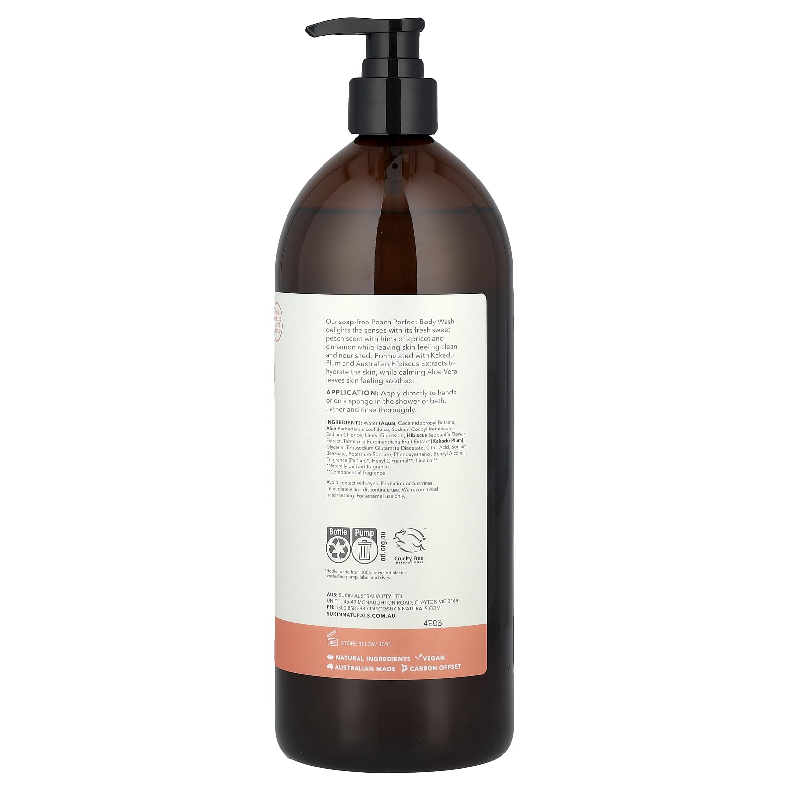 Sukin, Botanical Body Wash, All Skin Types, Peach Perfect, 33.82 fl oz (1 l) - Image 2