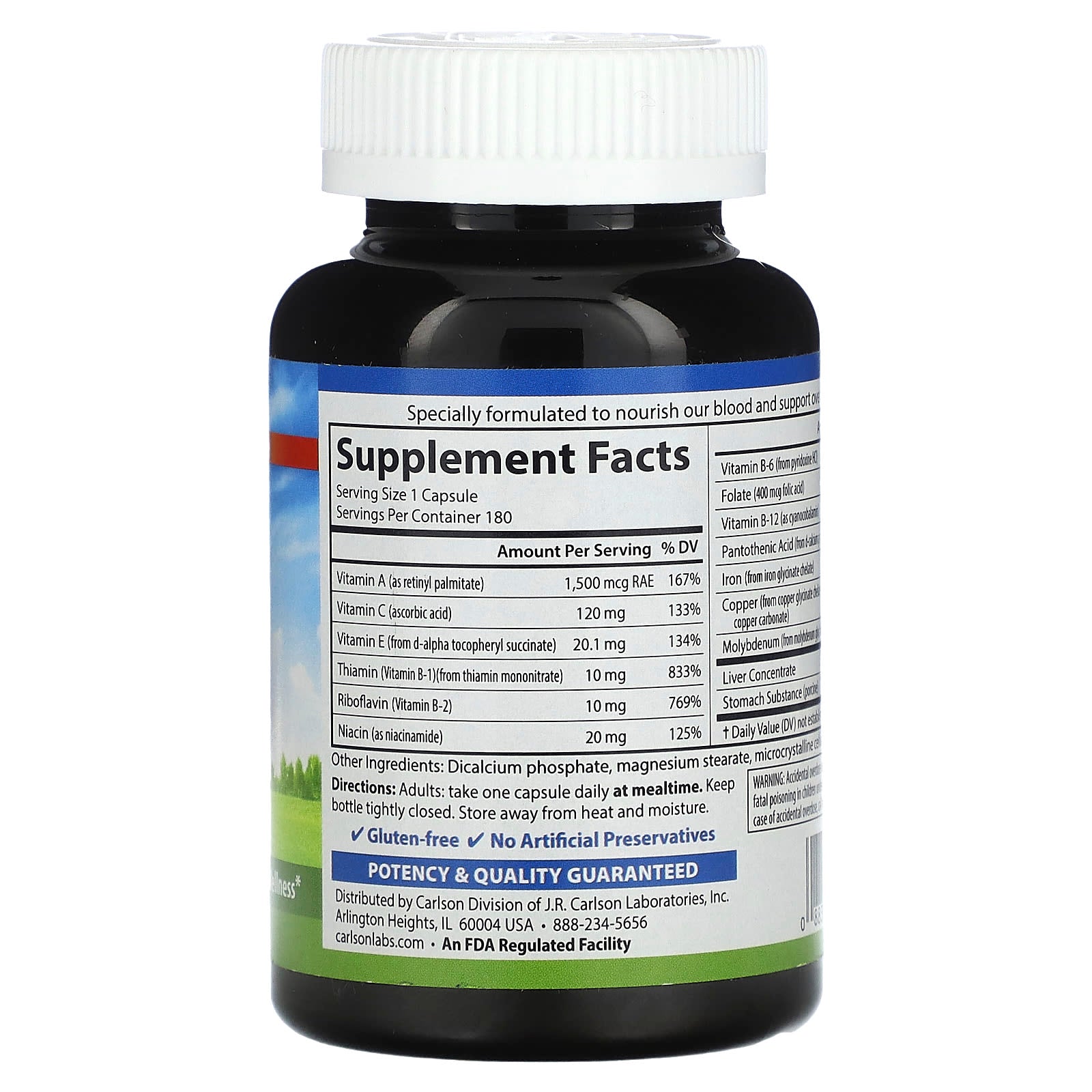 Carlson Blood Nutrients 180 Capsules - Iron Supplement for Optimal Wellness - Image 2