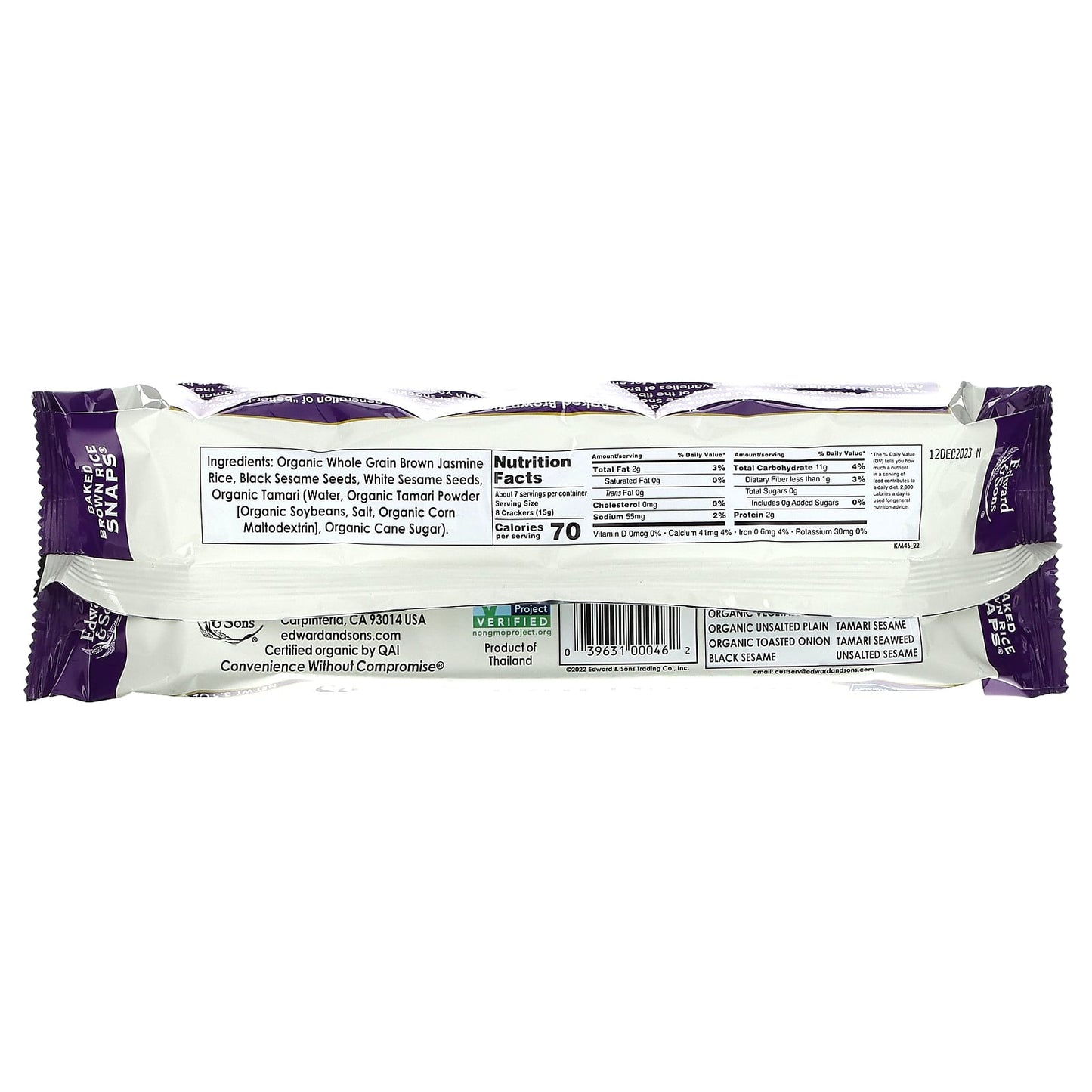 Certified Organic Black Sesame Brown Rice Snaps by Edward & Sons - Image 2