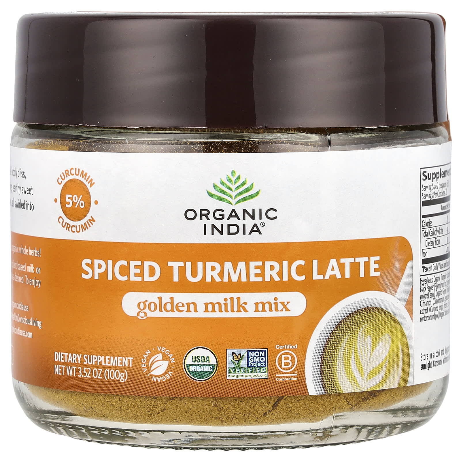 Organic India, Spiced Turmeric Latte, Golden Milk Mix, 3.52 oz (100 g) - Image 1