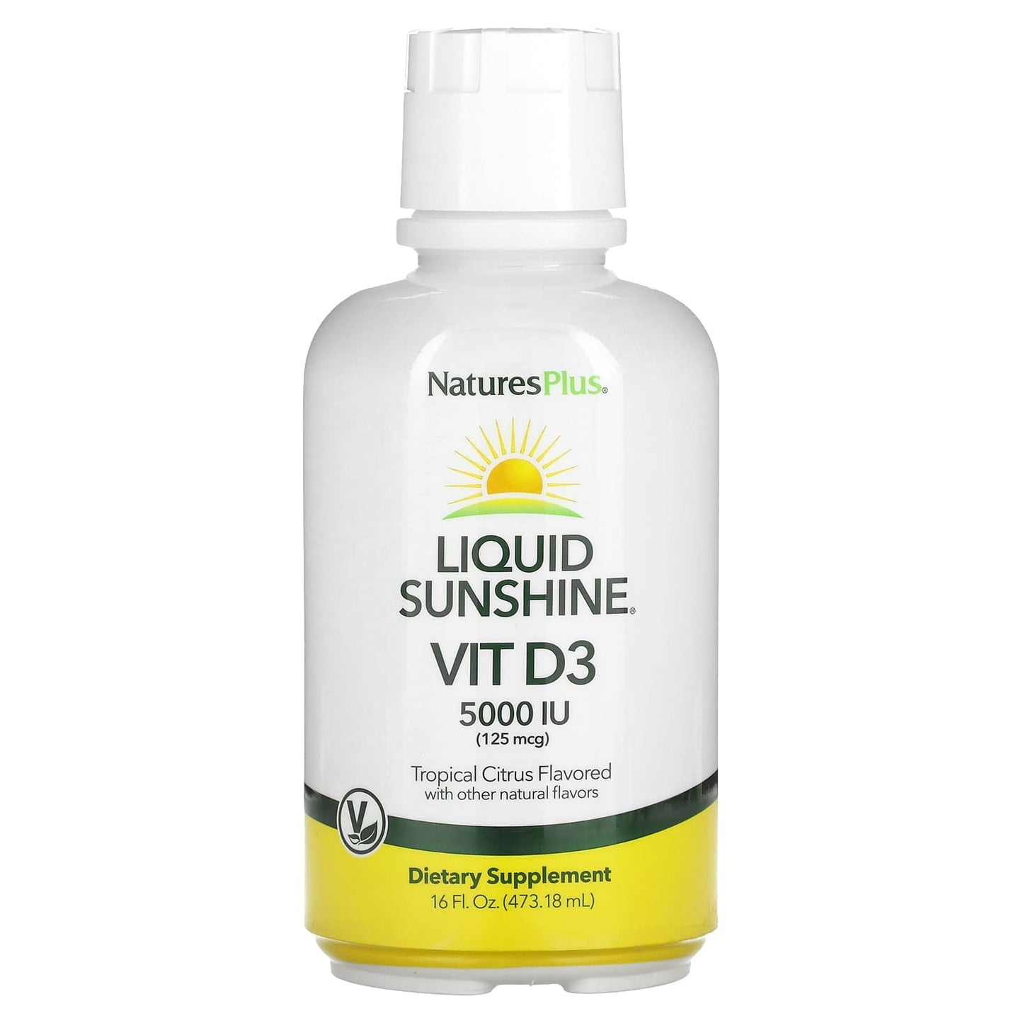 NaturesPlus, Liquid Sunshine, Vitamin D3, Tropical Citrus, 125 mcg (5000 IU ), 16 fl oz (473.18 ml) - Image 1