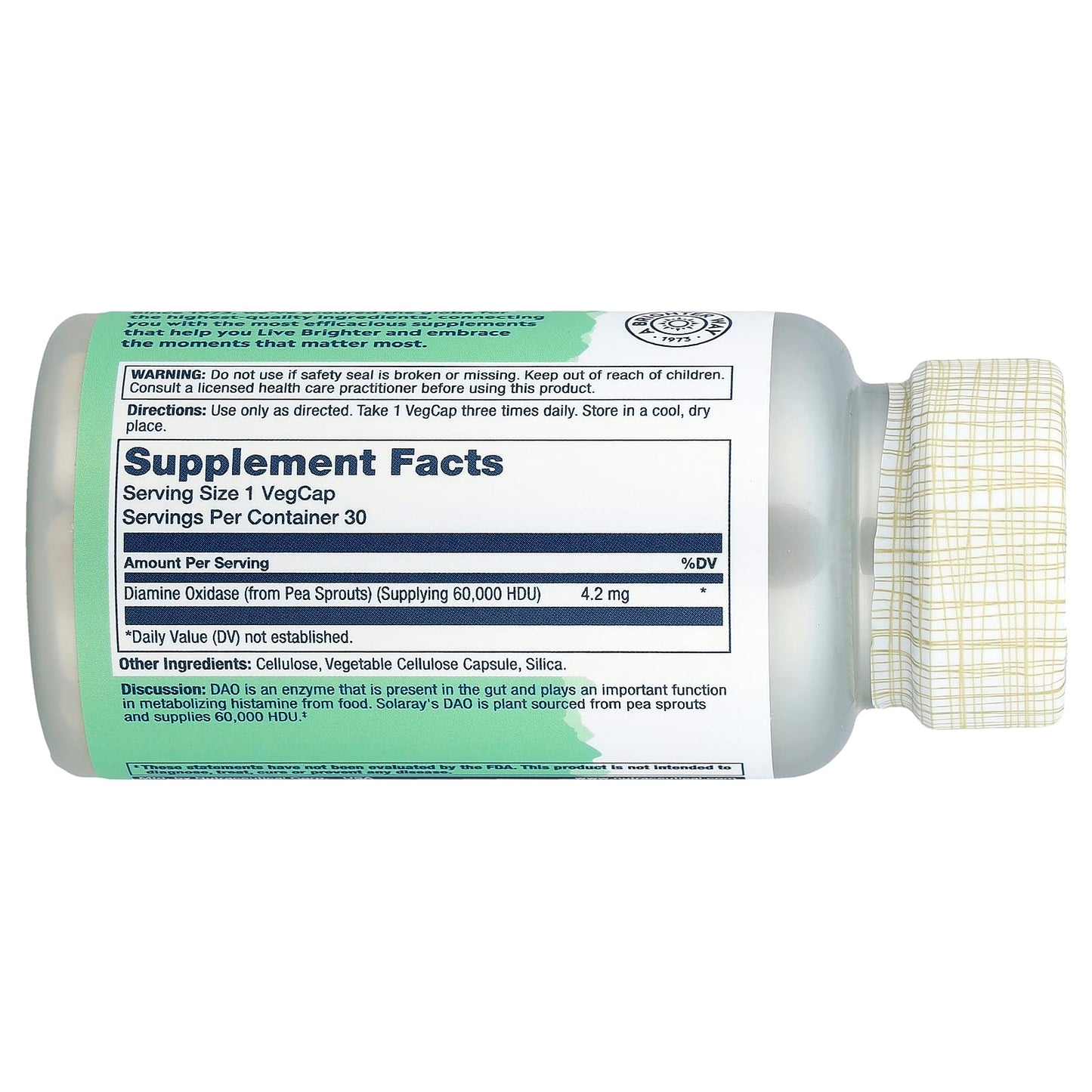 Solaray, Vegan DAO Enzyme, 4.2 mg, 30 VegCaps - Image 2