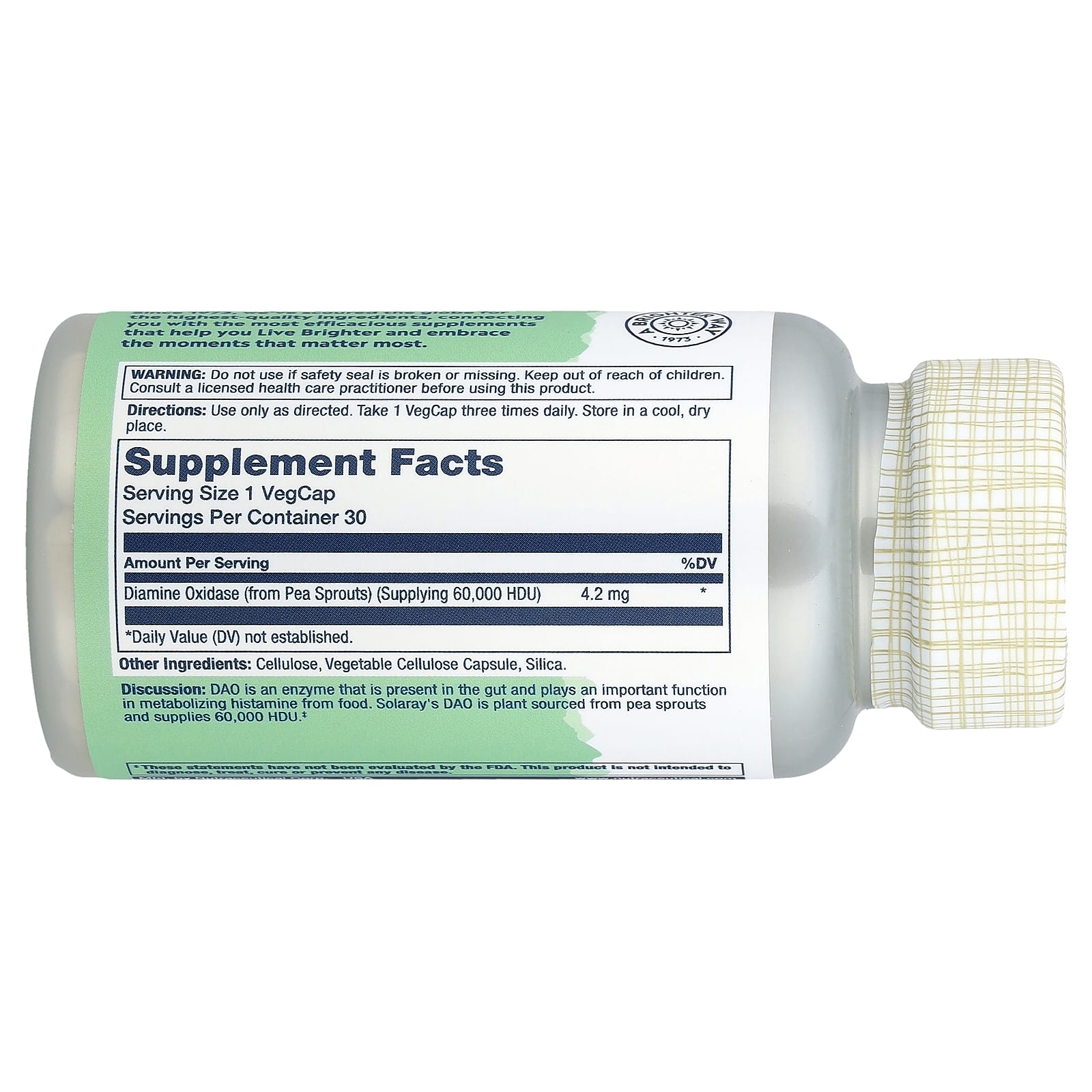 Solaray, Vegan DAO Enzyme, 4.2 mg, 30 VegCaps - Image 2